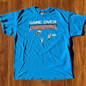 Nintendo Mike Tyson's Punch-Out Game Over Mario Referee Men's XL Blue T-Shirt